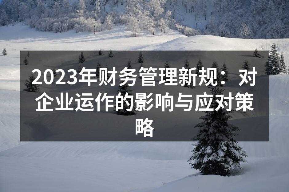 2023年财务管理新规：对企业运作的影响